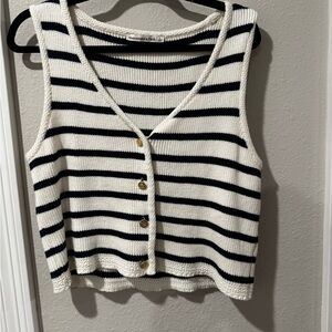 Striped Knit Button-Up Tank Top